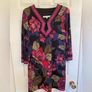 Trina Turk Velvet Floral Print Dress - 3/4 Sleeves - Size 6 - EUC